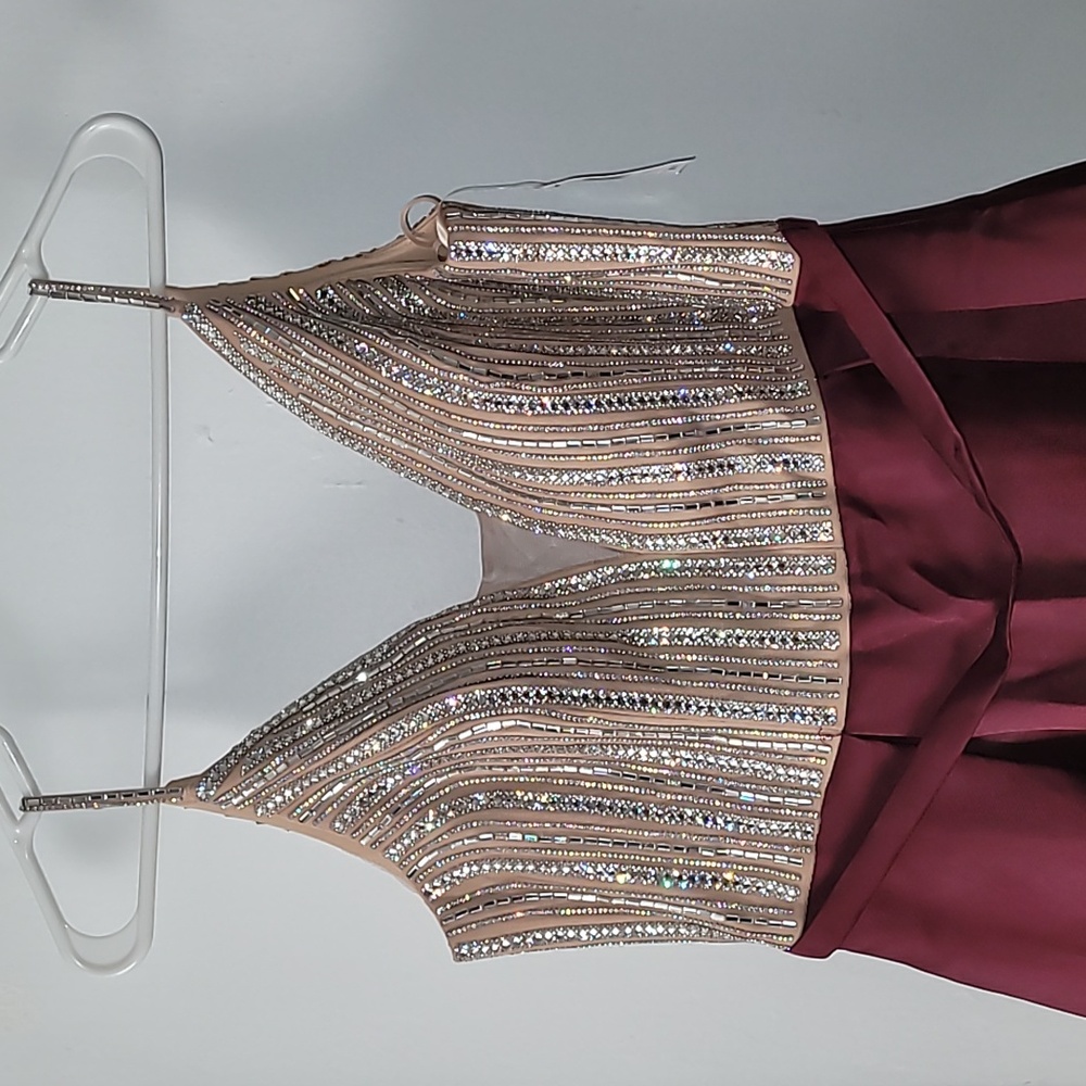 Stunning Xscape Beaded Nude & Burgundy Gown